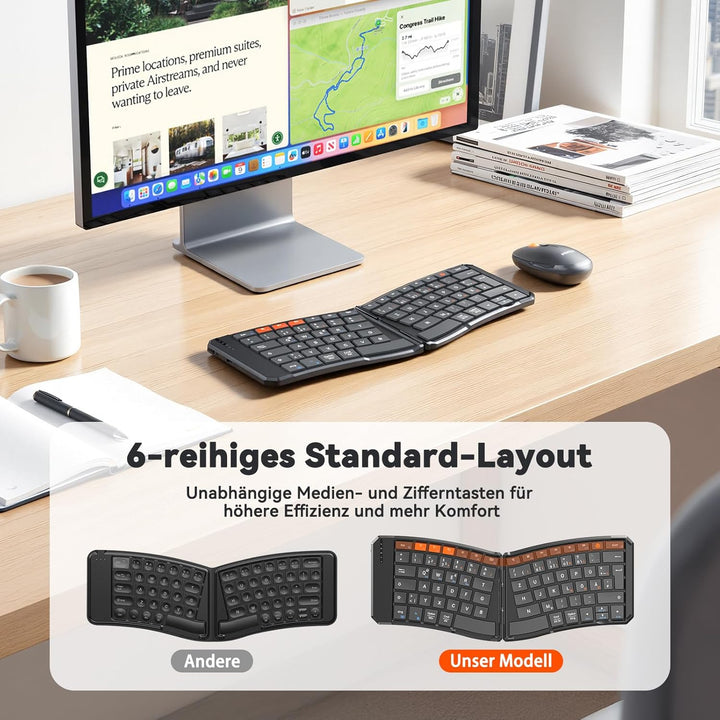 MEETION Ergonomische, Faltbare Tastatur und Maus, tragbare Bluetooth-Tastatur und -Maus für Geschäft