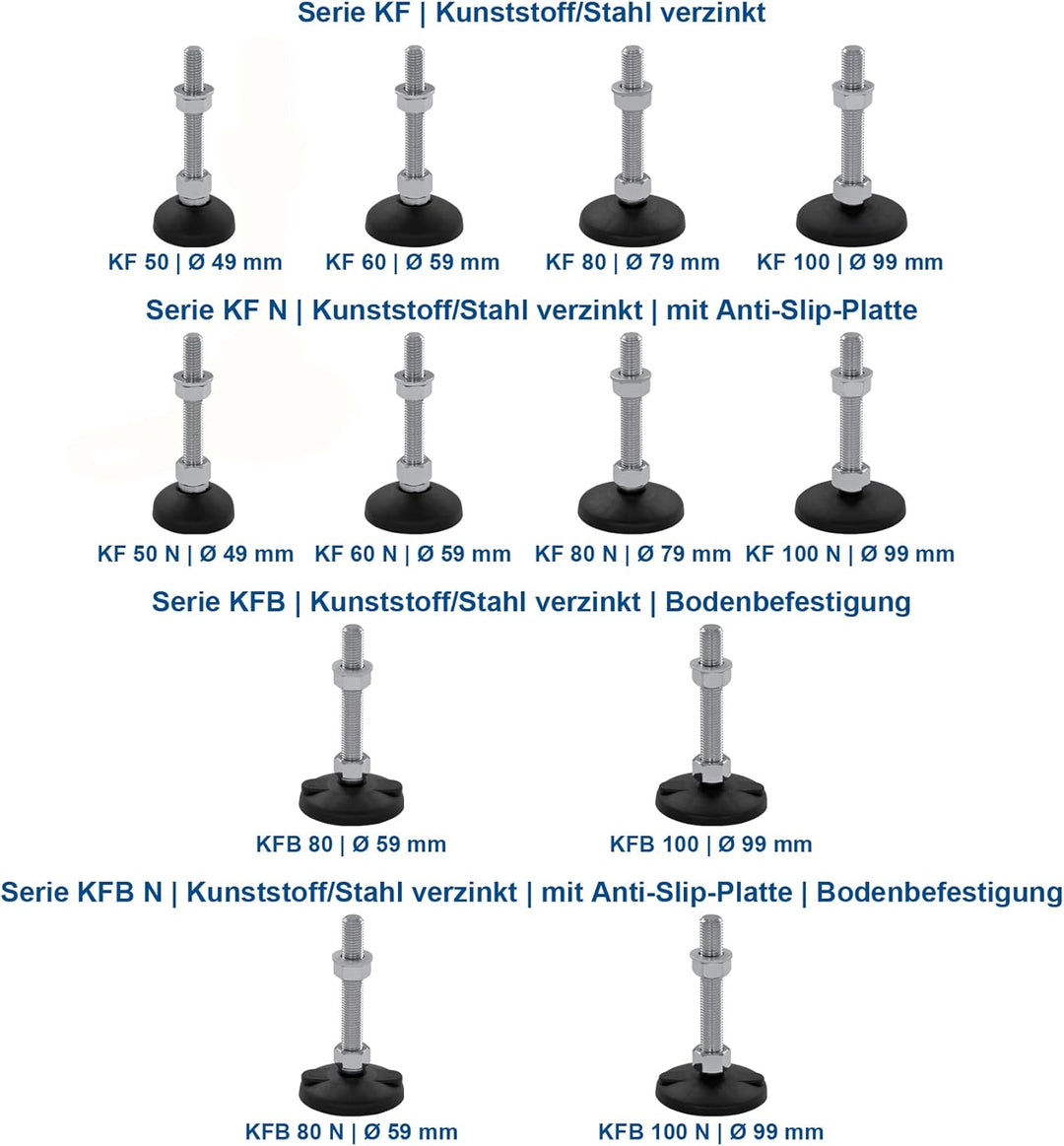 Schwaderer Maschinenfüsse/Stellfüsse/Nivellierfüsse/Gelenkfüsse, höhenverstellbar KF 50 (M8x50), Ø 4