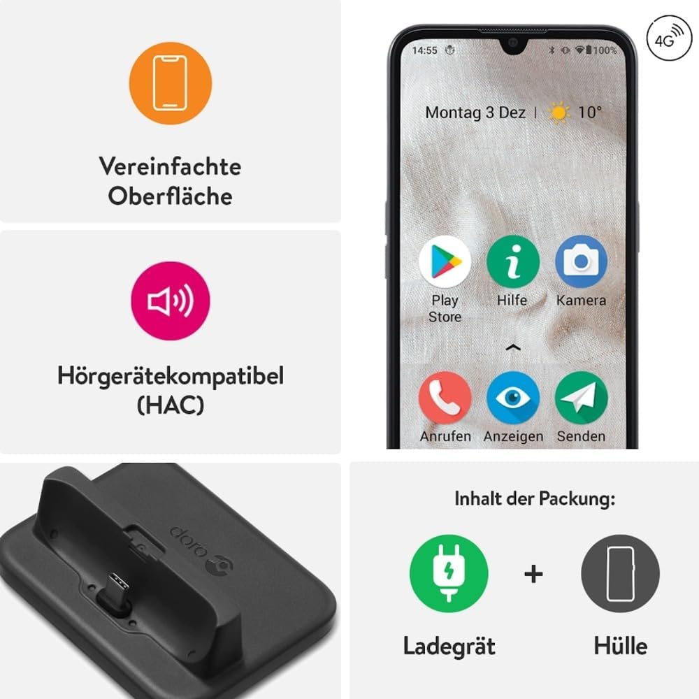 Doro 8100 Plus 4G Smartphone für Senioren - Entsperrt - Wasserdicht - mit Triple-Kamera - 6,1" Bilds