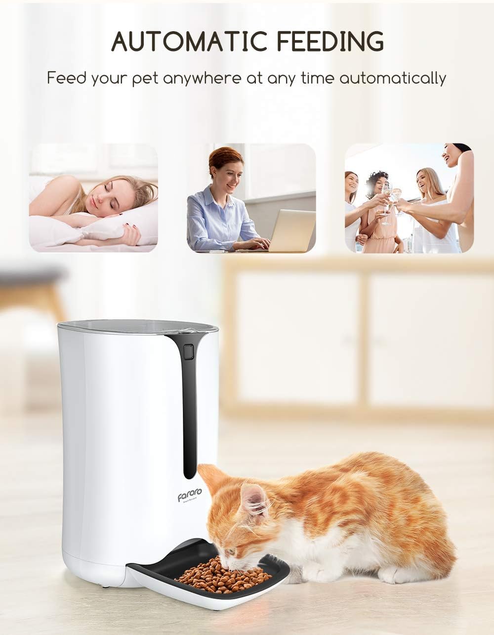 Faroro Futterautomat Katze mit Timer-Zuführung 7L Automatischer Futterautomat mit Portionskontrolle