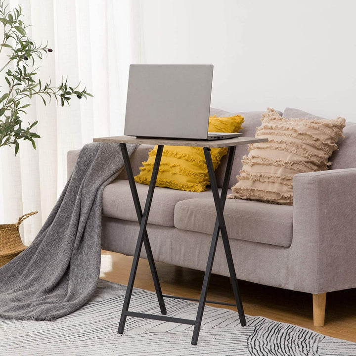 HOOBRO Beistelltisch, Klappbar Tablett Tisch, Sofatisch, TV Tray im Industriestil, Einfach Montierba