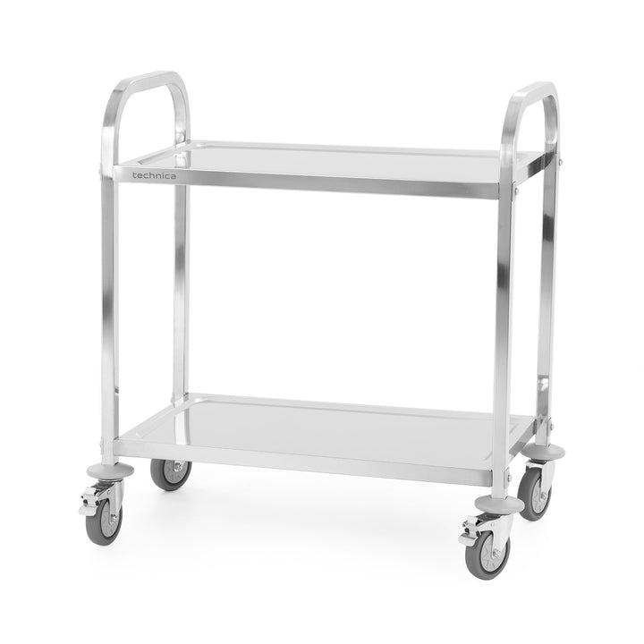TECHNICA Servierwagen Edelstahl 2 Etagen mit Rollen &amp; Bremse Quadratischer Griff 750x400x835mm Rollw