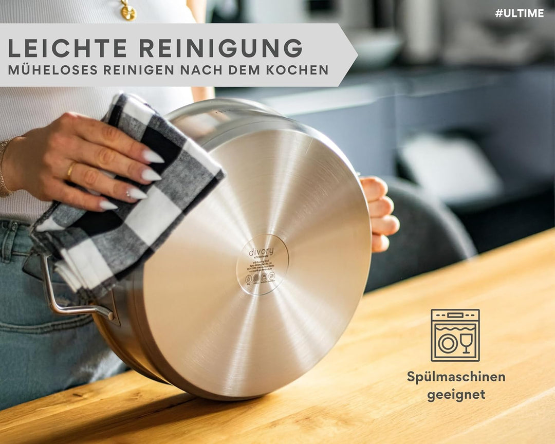 DIVORY Schmorpfanne 28cm Induktion, Servierpfanne mit Deckel 4,6l Edelstahl – beschichteter Kochtopf