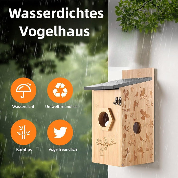 Vogelhaus mit 4MP Kamera, Nistkasten für Vögel für Draussen Wetterfest, 2,4 G WiFi & App Benachricht