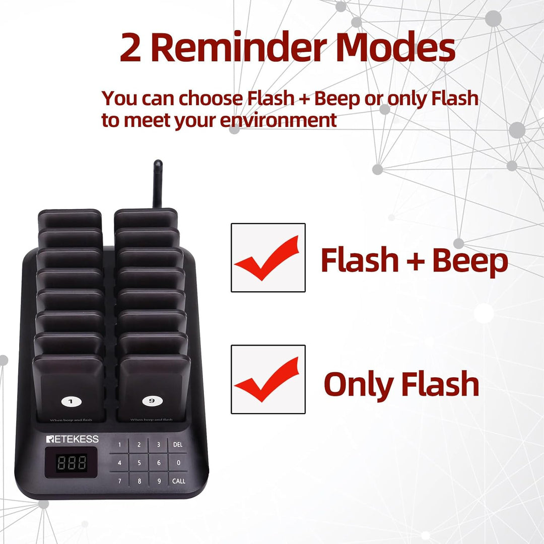 Retekess TD157 Pager Rufsystem, 32 Pager, 300mAh Batterie, 1-99s Rufdauer, Play and Play, einfach zu