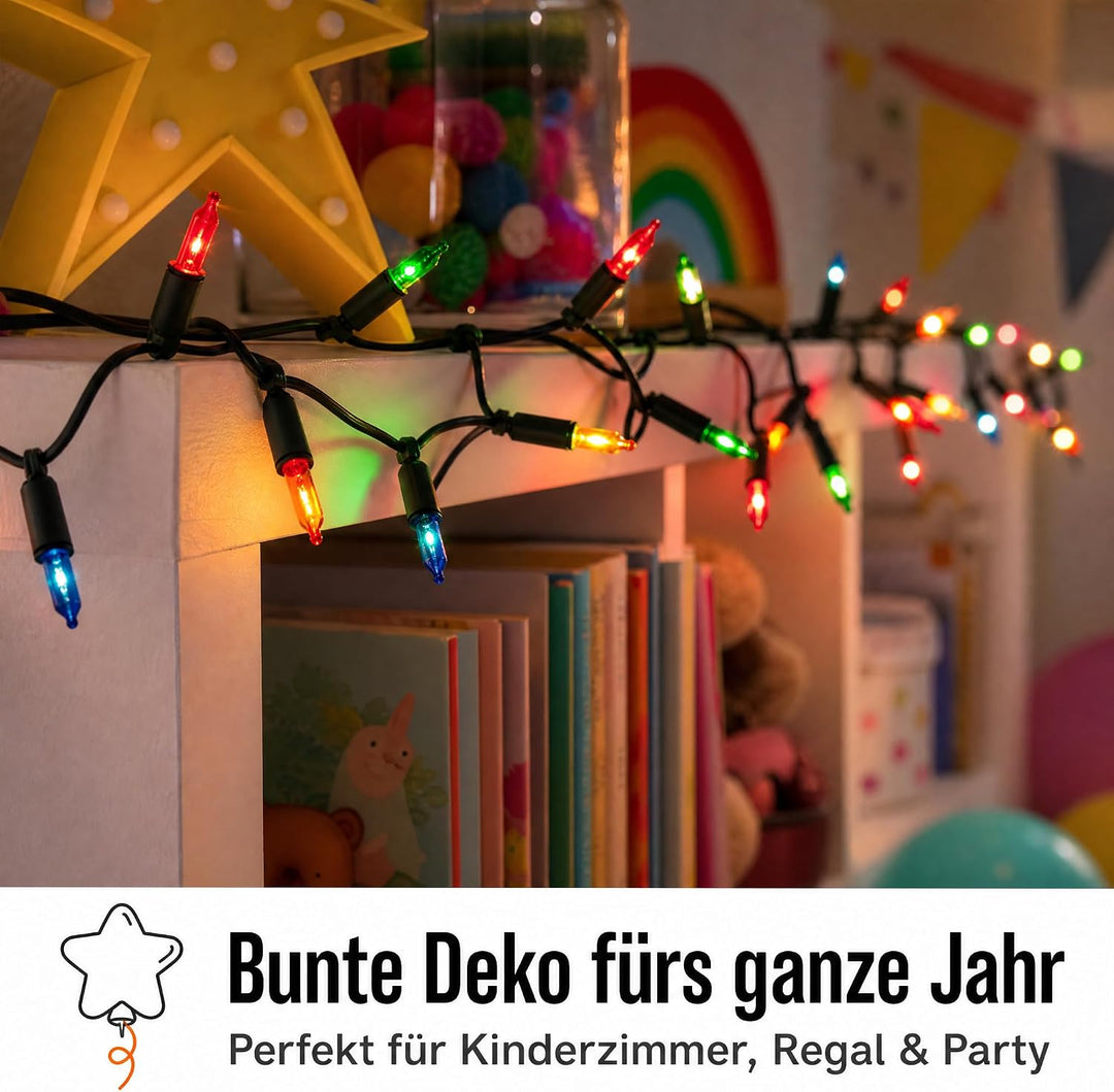 hellum Lichterkette innen mit 50 LED, mini Lichterkette bunte Lichter beleuchtete 7,35m, Lichterkett