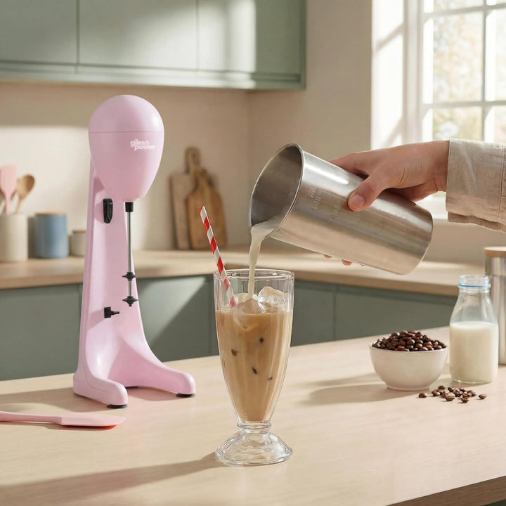 Giles &amp; Posner Milchshake-Maker – Elektrischer Getränkezubereiter mit 500 ml Edelstahlbecher, 2 Gesc
