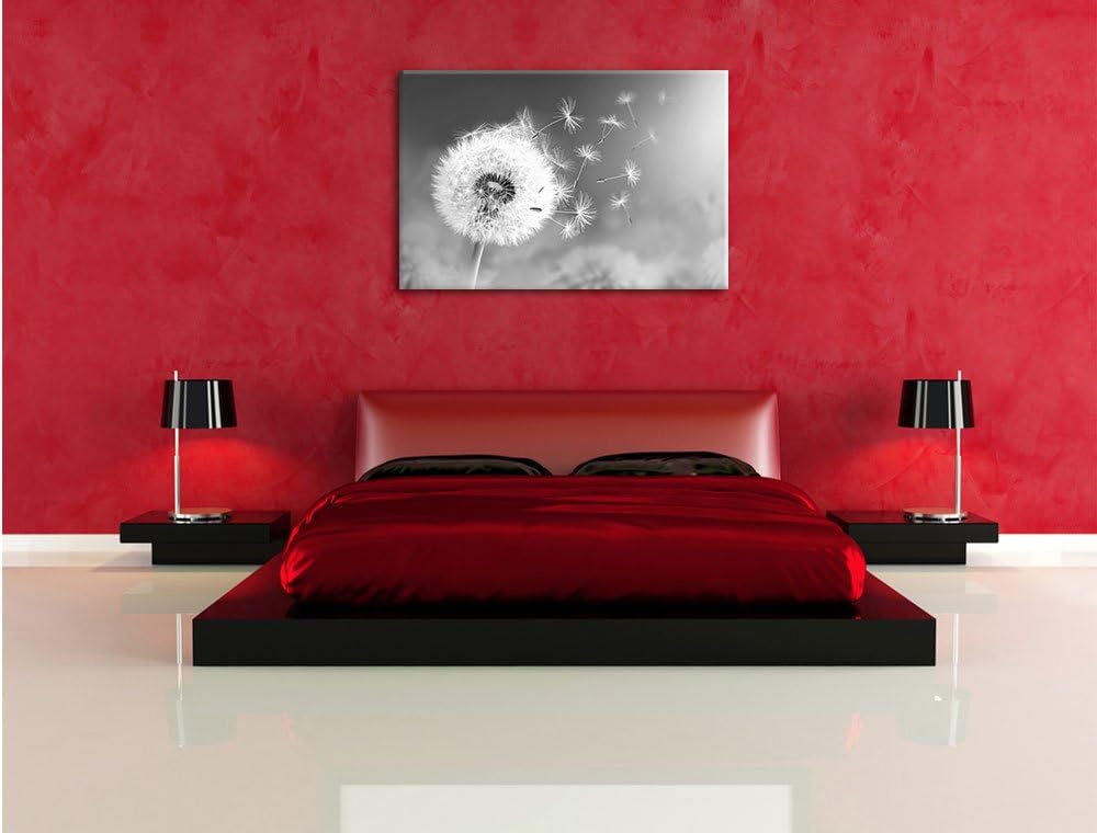 Löwenzahn Samen Kunst B&W, Format: 100x70 auf Leinwand, XXL riesige Bilder fertig gerahmt mit Keilra
