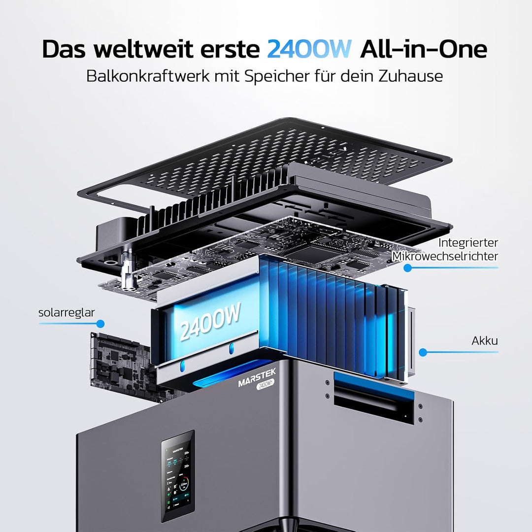 MARSTEK All-in-One Balkonkraftwerk mit Speicher,4 MPPT 2400W Solareingang, 0.64kWh Akkukapazität, 60