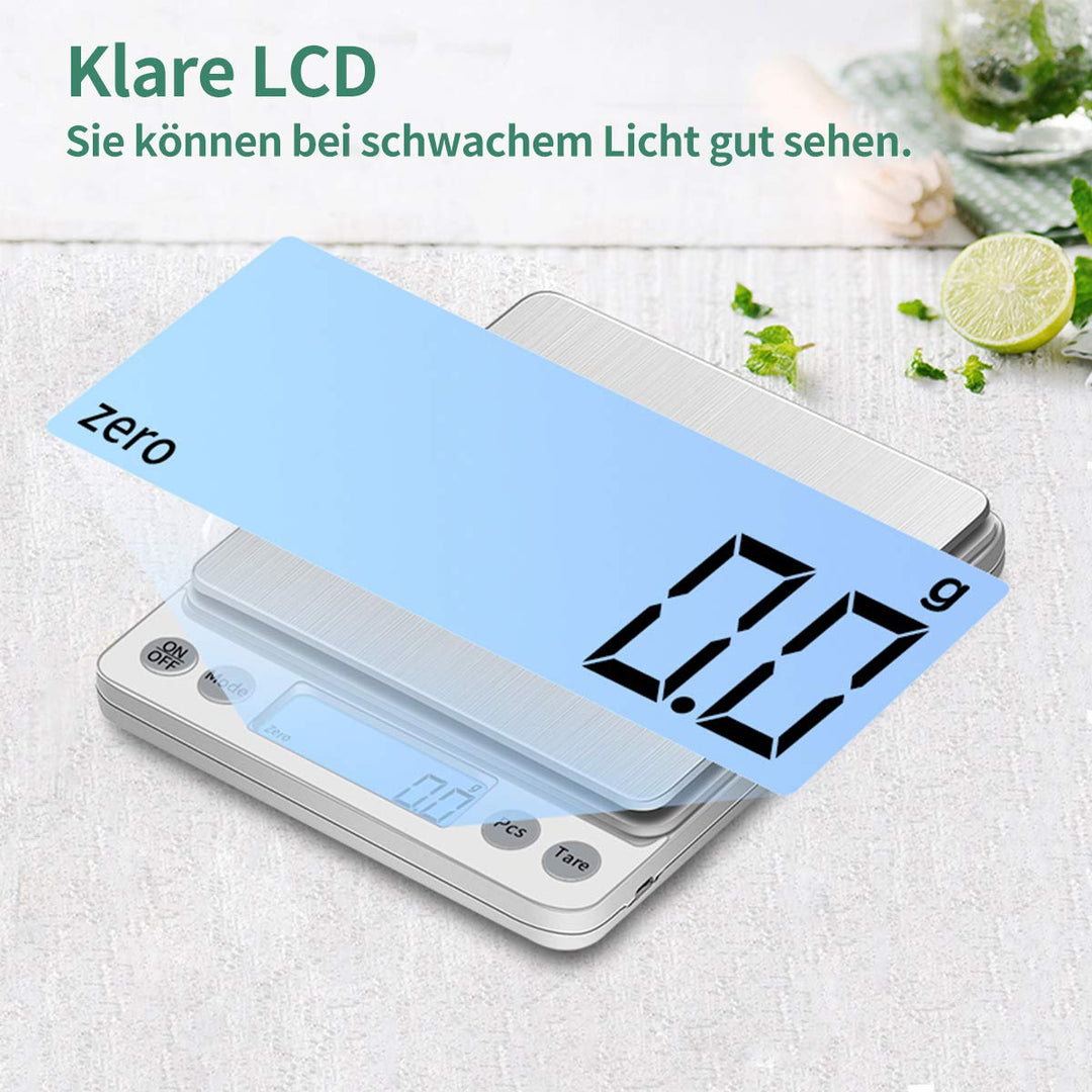 Digitale Küchenwaage USB Aufladen,3kg/0.1g Hochpräzise Digit alwaage Haushaltswaage, für backen Zuta