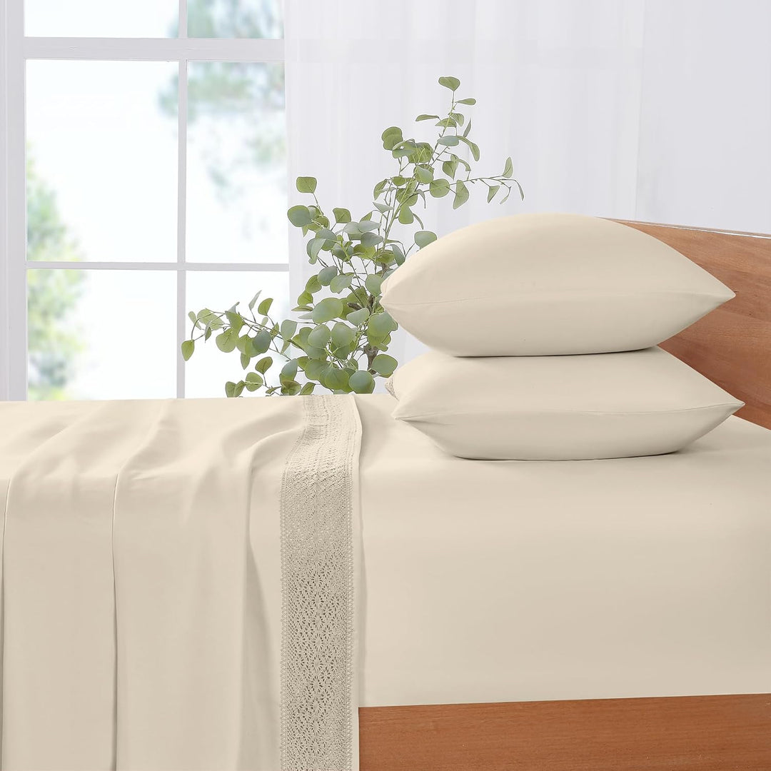 Amrapur Overseas Bettwäsche-Set, Häkelspitze, Queen-Size-Bett, Leinen, 4-teilig Leinen Queen, Leinen