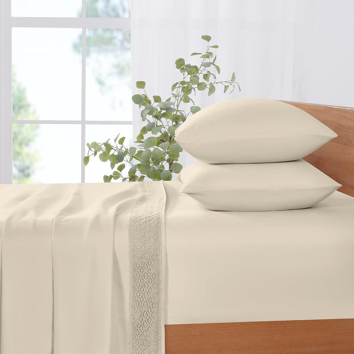Amrapur Overseas Bettwäsche-Set, Häkelspitze, Queen-Size-Bett, Leinen, 4-teilig Leinen Queen, Leinen