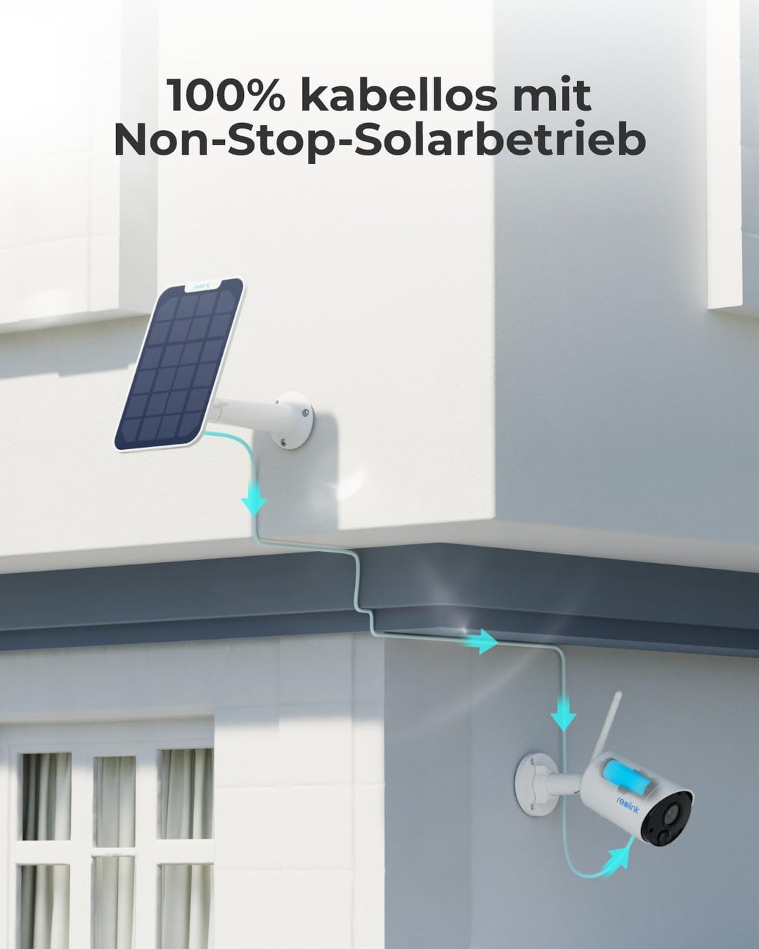 Reolink Überwachungskamera Aussen Akku Argus Eco + Solarpanel, Kabellose 1080p WLAN Solar IP Kamera