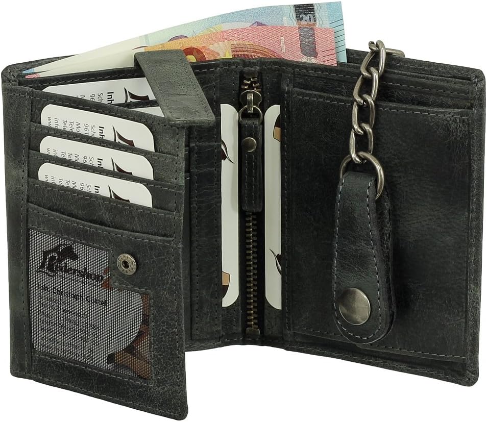 Ledershop24 Luxus Leder Bikerbörse mit Kette Biker Geldbörse Portemonnaie Geldbeutel 10 cm vers. Far