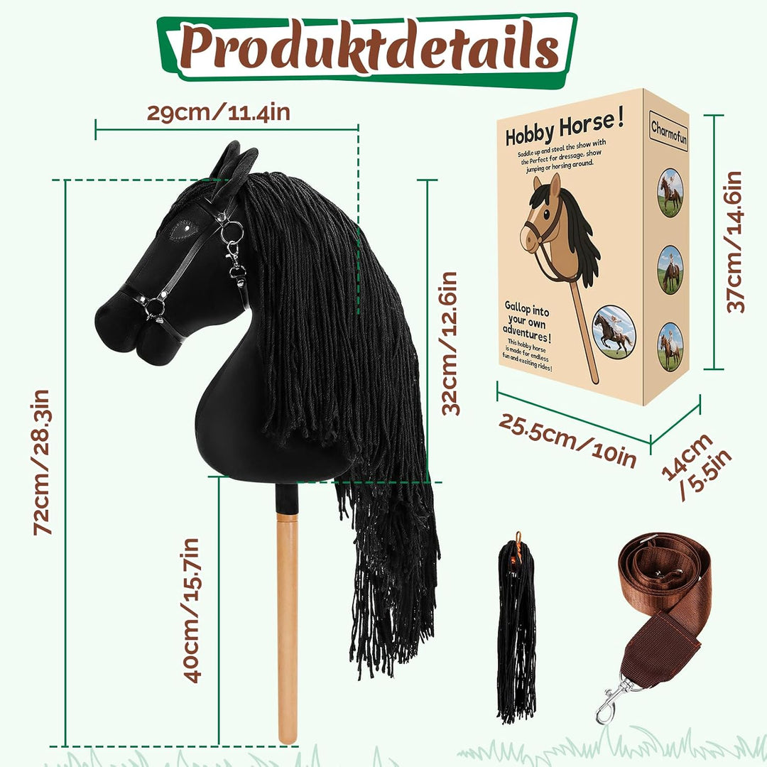 Hobby Horse, A3 Kopfgrösse Steckenpferd Kinder, Hobby Horsing mit Weichem Plüschhalfter, Fliessendem