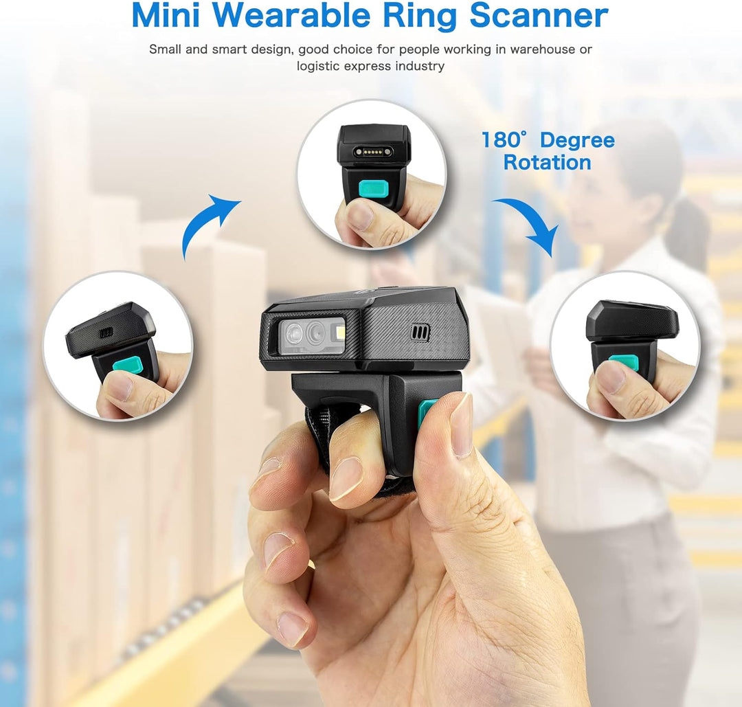 NETUM Mini Wireless 2D Ring Barcode Scanner Bluetooth, tragbarer Barcodeleser mit Ladestation und in