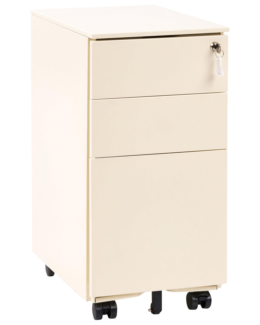 Aktenschrank Metall 3 Schubladen Hellbeige rollbar abschliessbar Büroschrank Bolsena
