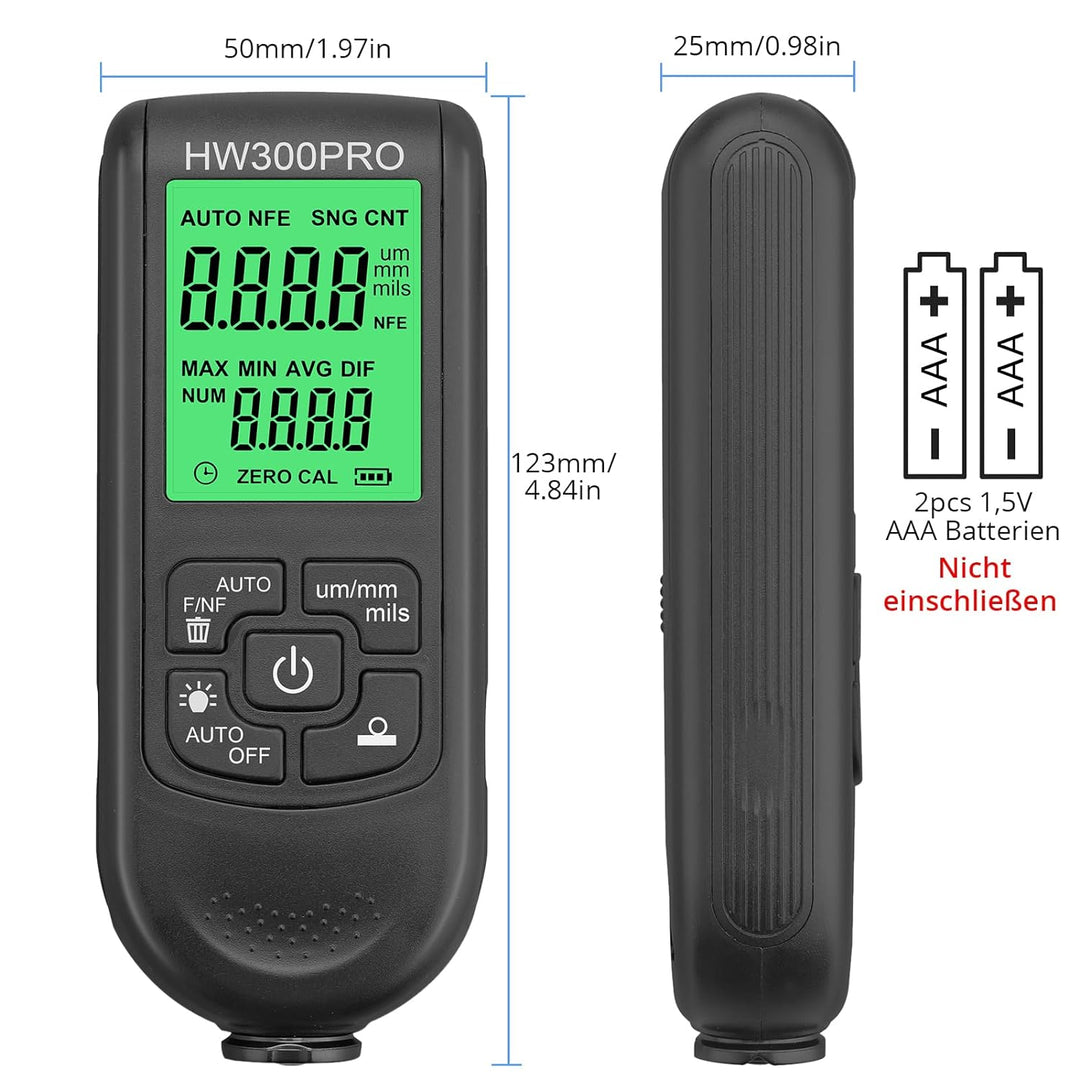 CAMWAY Profi Schichtdickenmessgerät 0-2000μm, Dickenmessgerät mit LCD-Anzeige & Batteriestands, Lack