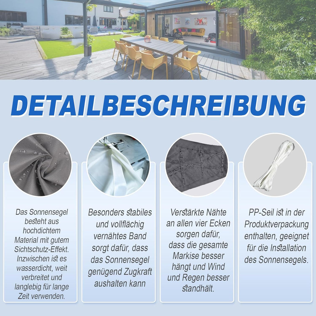 Sunnylaxx 3.5x4.5m Sonnensegel Rechteckig, Wasserdicht Sonnenschutz Sunsegel Color Anthrazit, 95% UV