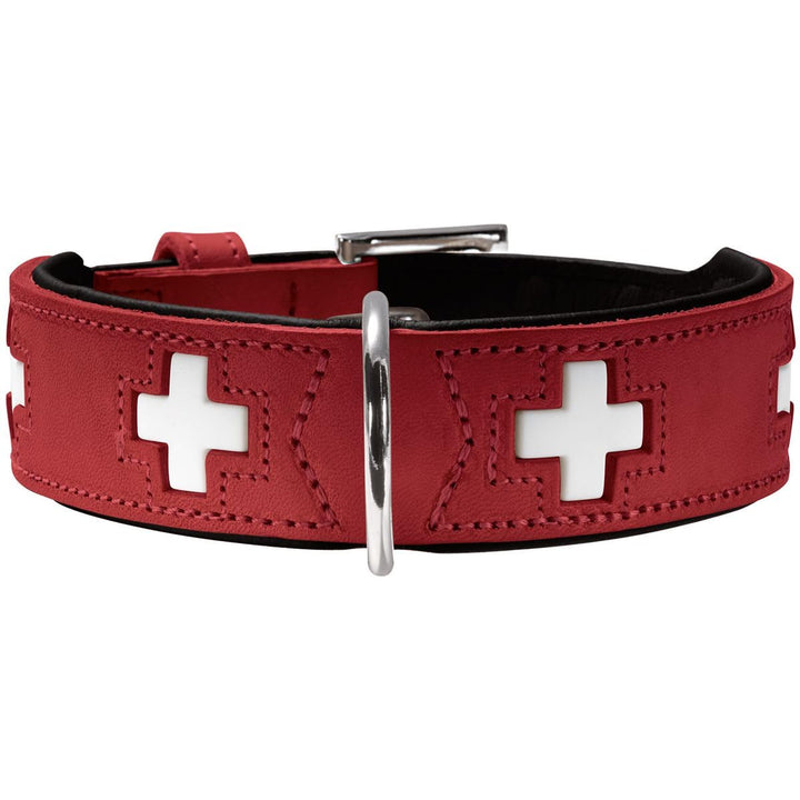 HUNTER SWISS Hundehalsband, Leder, hochwertig, schweizer Kreuz, 37 (XS-S), rot/schwarz rot/schwarz 3