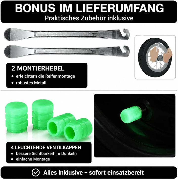E Scooter Reifen 10x2.50 (60-152) und Schlauch Set (Profil A-3031) mit 45° AV Edelstahl-Winkelventil