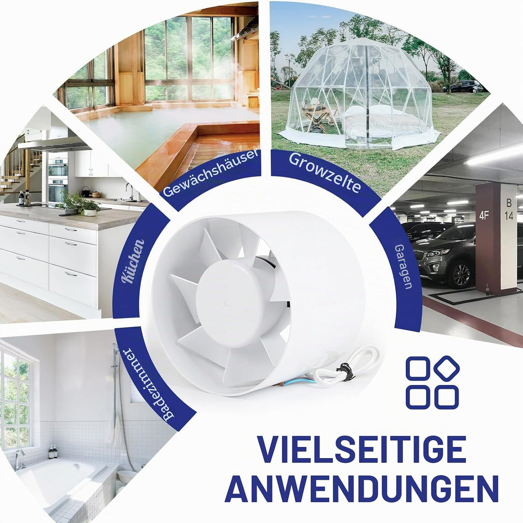 lalago Kanal Rohrventilator 150mm, Inline-Abluftventilator 34dB Leise Weiss, Rohrlüfter mit Rückstau