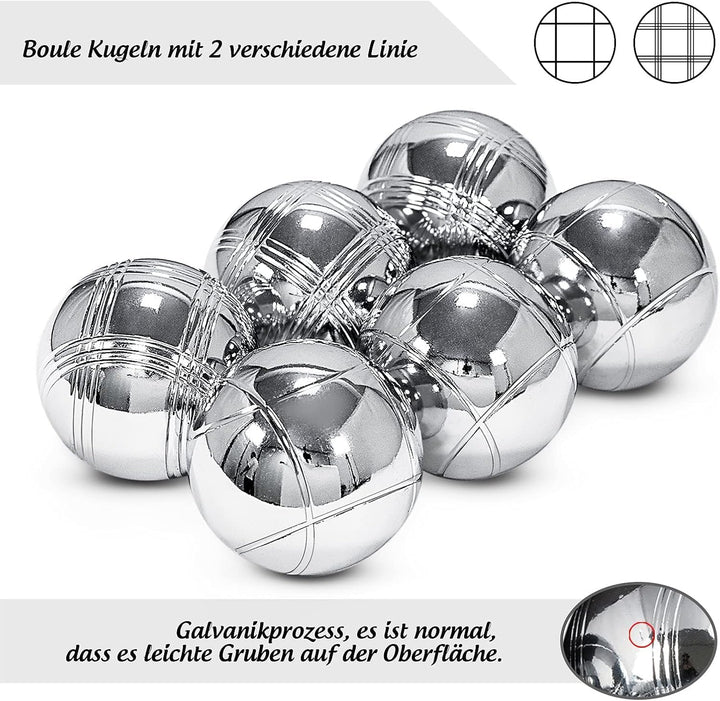 Boule Set, 6 Boccia aus Metall, mit 2 Holzkugeln, 2 Abstandsmesser, 1 Boules-Kugel Magnetvorrichtung
