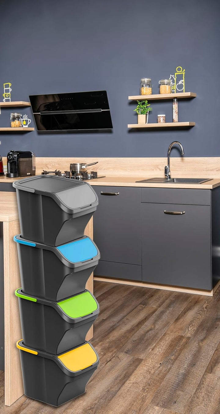 Gardissimo "Stack / 4 x 25 Liter Mülleimer - Küche Stapelbox 4 Fächer - Mülltonnenbox 4er - Abfallei