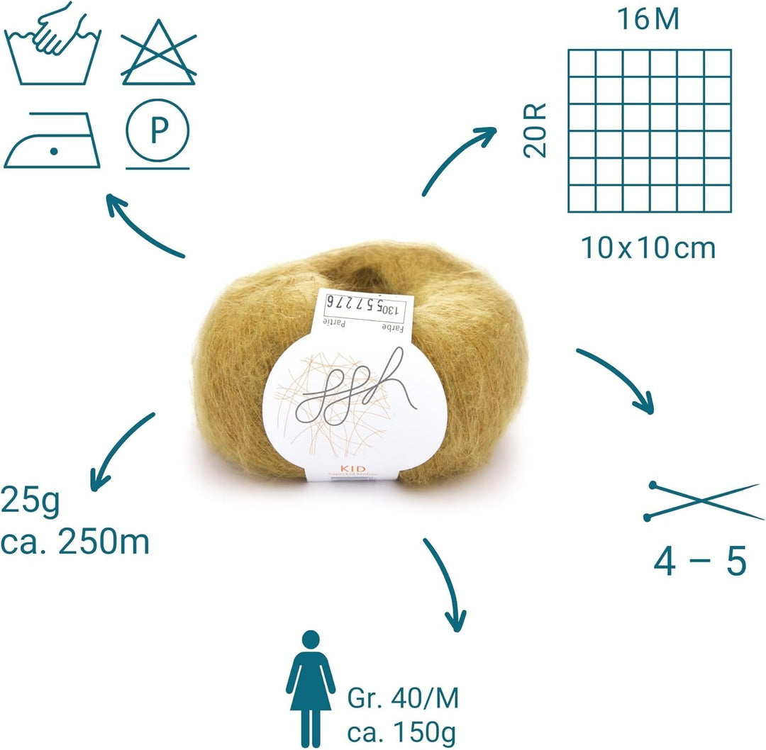 ggh Kid Box - 6 Knäuel Strickwolle aus Kid Mohair - Farbe 130 - Messing, 130 - Messing