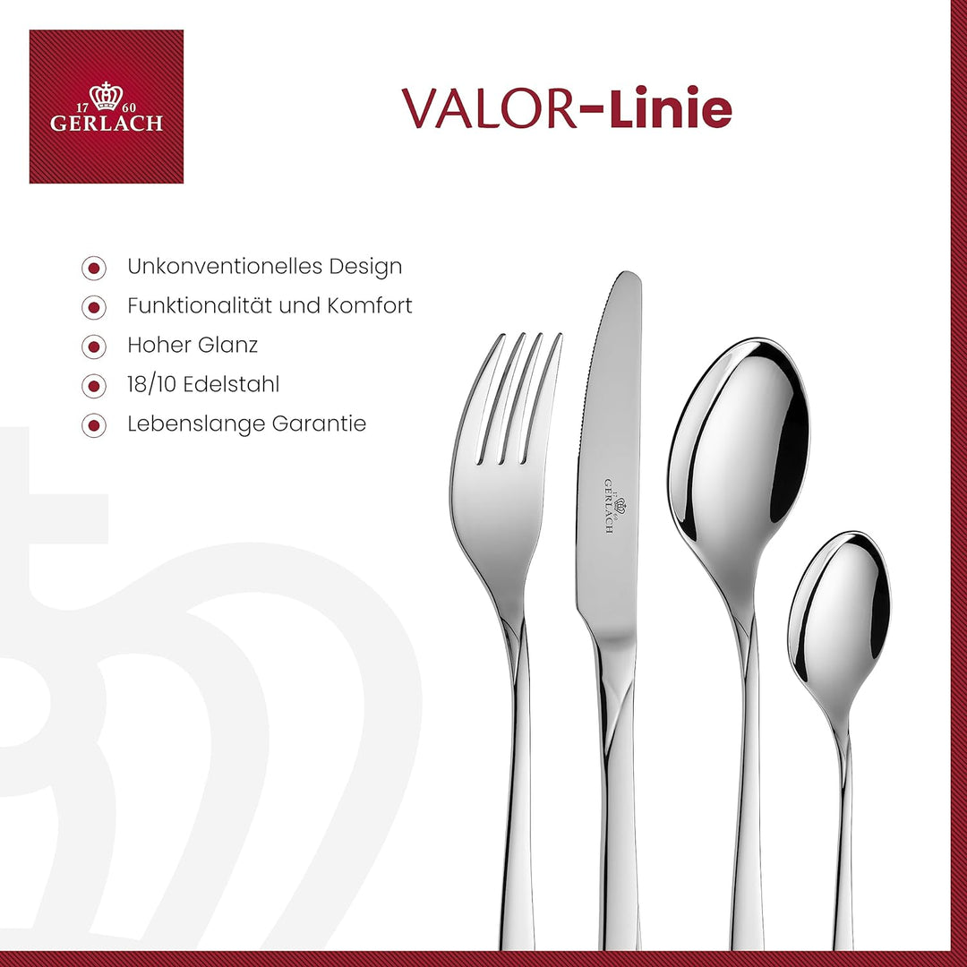 Gerlach Valor Besteck-Set im Koffer 12 Personen Spülmaschinenfest Essbesteck Edelstahl Tafelbesteck