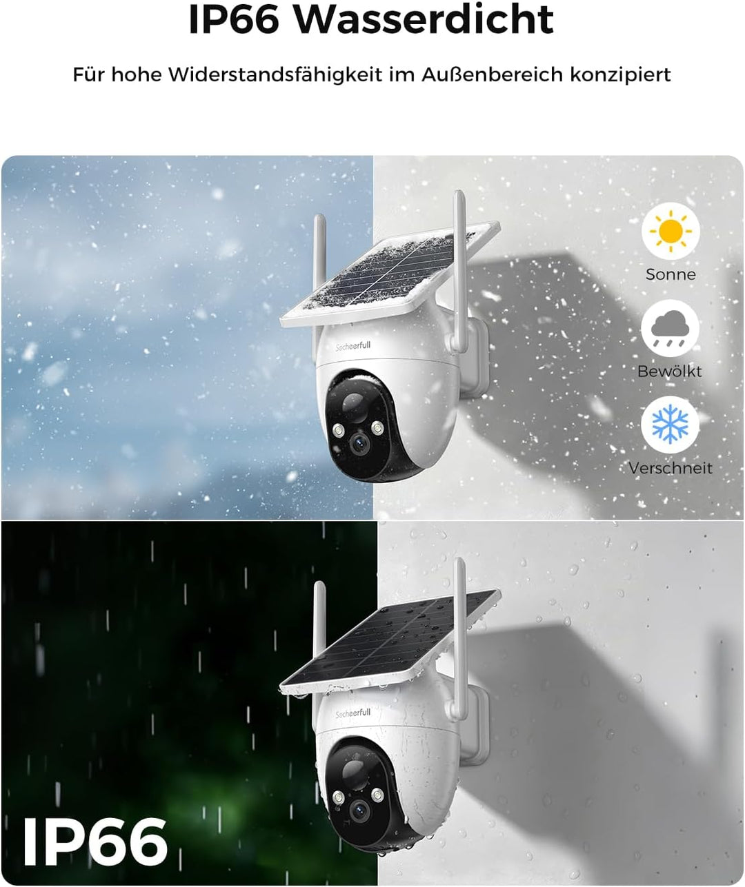 2K Überwachungskamera Aussen Solar,Einfach zu Montieren, Lädt bei Schwachlicht,2.4GHz Kabellos Kamer
