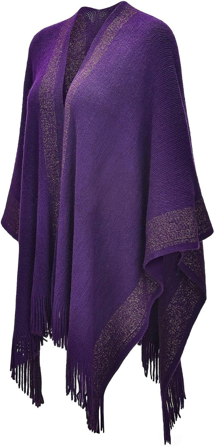 ZLYC Damen Weiche Schlichte Poncho Capes Retro Cardigans Pullover Violett, Violett