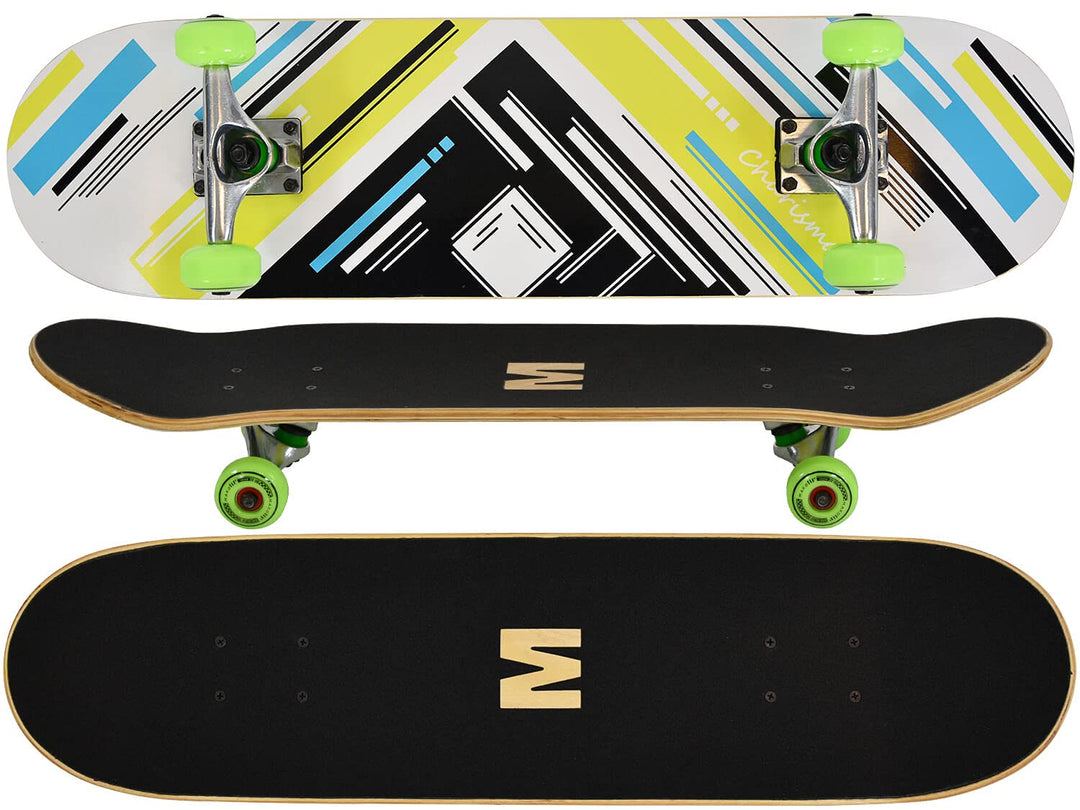 MAXOfit Skateboard Ahorn 31 Zoll mit verschiedenen Designs und hochwertigen Aluminium Achsen, ABEC 7