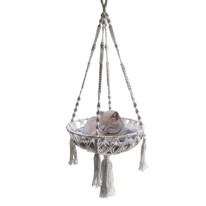 Generisch Macrame Katzen Hängematte - Makramee Hängesessel Im Boho Stil - Geflochtener Baumwollnetzk