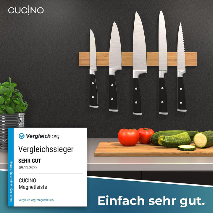 Cucino Magnetleiste Messer mit extra starkem Magnet - Vergleichssieger 2022 - Einfache Montage mit 3