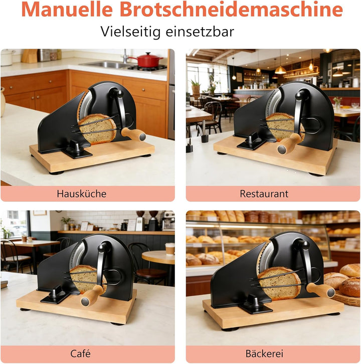 Manuelle Brotschneidemaschine mit Handkurbel | Scheibendicke stufenlos wählbar 1–20 mm | Edelstahlkl