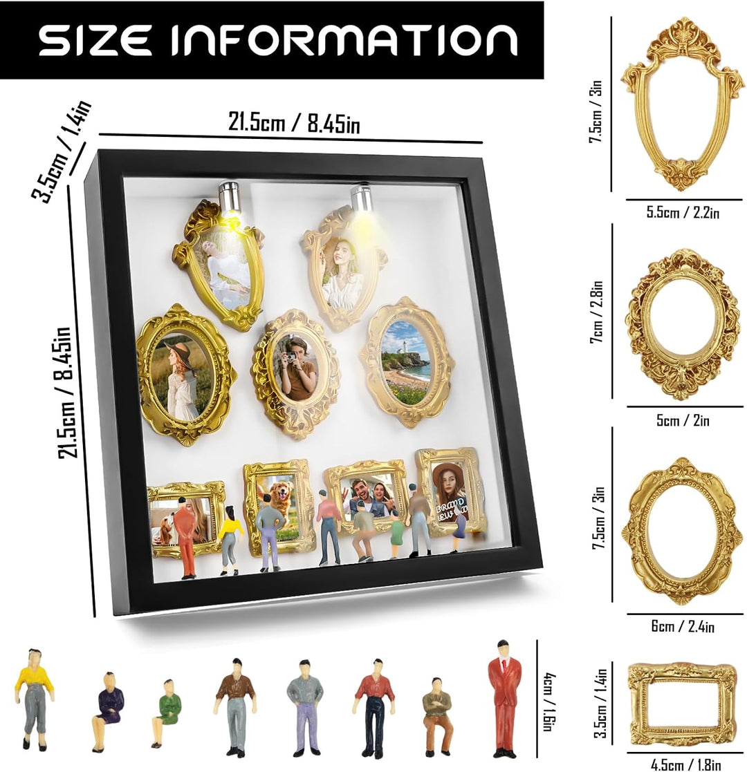 DIY Mini Museum Silhouette Box, Foto Erinnerungsanzeige Set mit 8 Mini Goldene Rahmen &amp; 8 Zufällig F