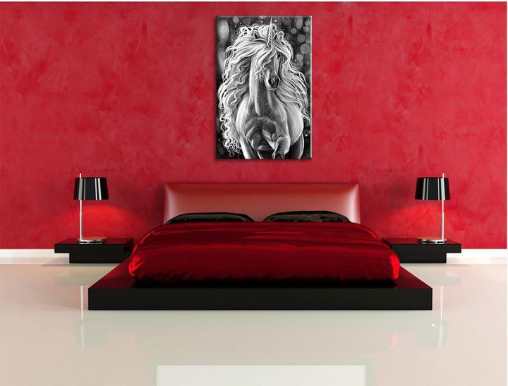 Pixxprint Trabendes Einhorn als Leinwandbild/Grösse: 100x70 / Wandbild/Kunstdruck/fertig bespannt, 1