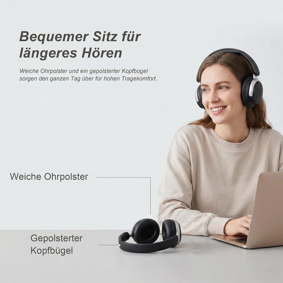 Over Ear Kopfhörer Bluetooth mit Dual-Feed ANC | 80H Akku, faltbar, Memory-Foam, tiefer Bass und hoh