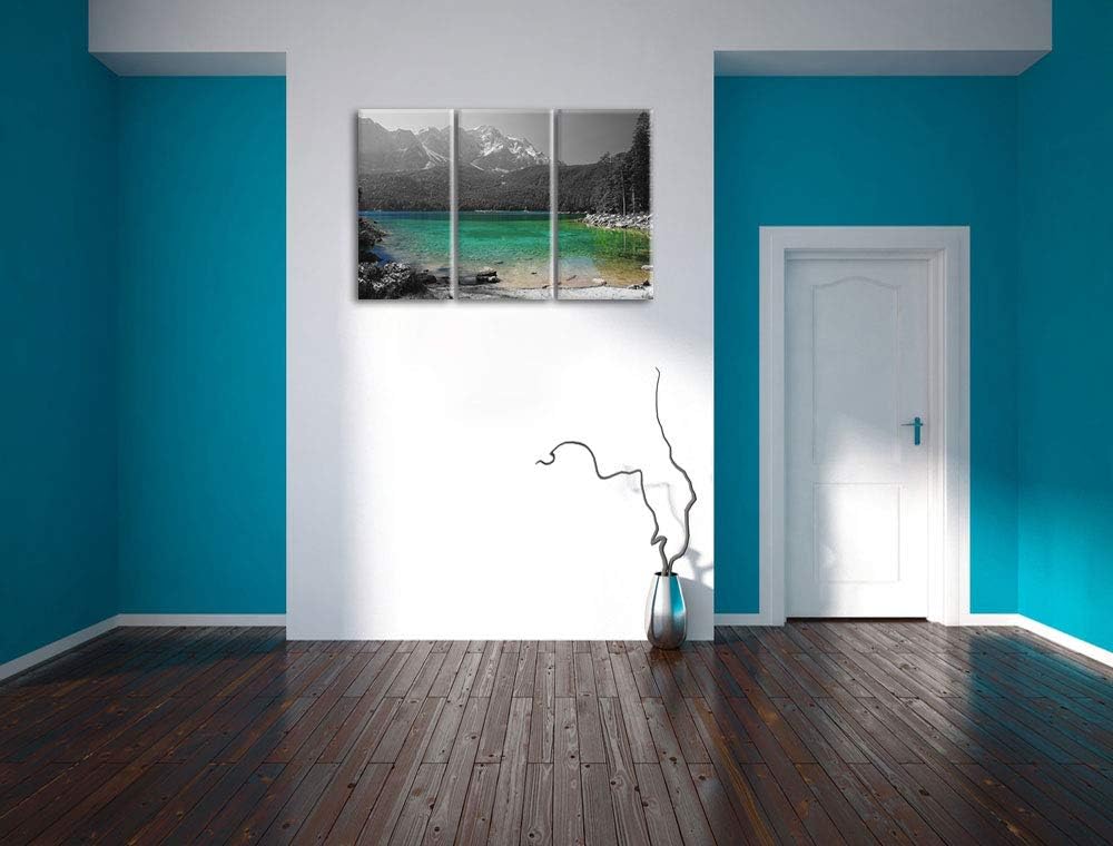 Eibsee vor der Zugspitze schwarz/weiss 3-Teiler Leinwandbild 120x80 Bild auf Leinwand, XXL riesige B