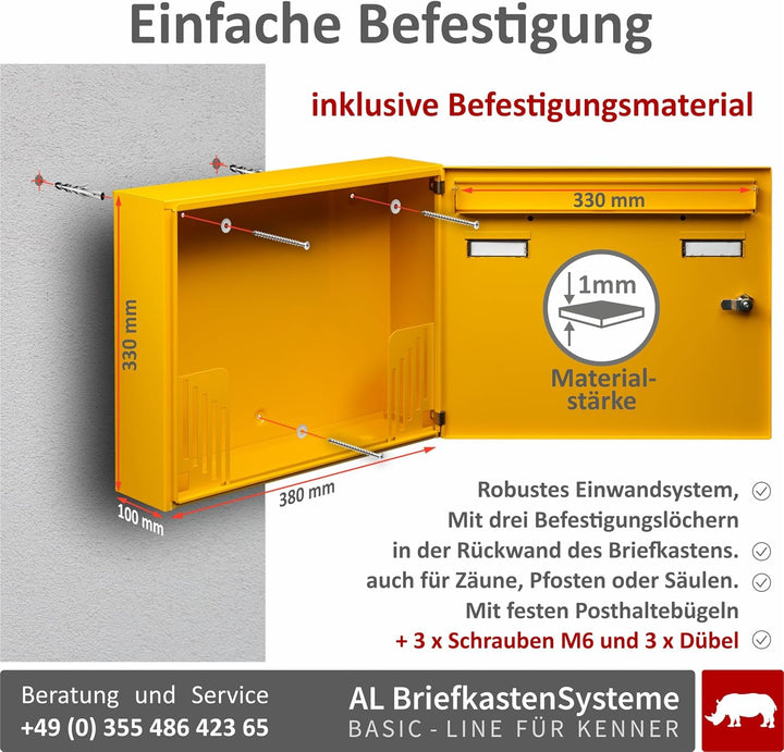 AL Briefkastensysteme Basic 2er Briefkasten RAL 1003 Signal Gelb 2 Fächer DIN A4 wetterfest Briefkas