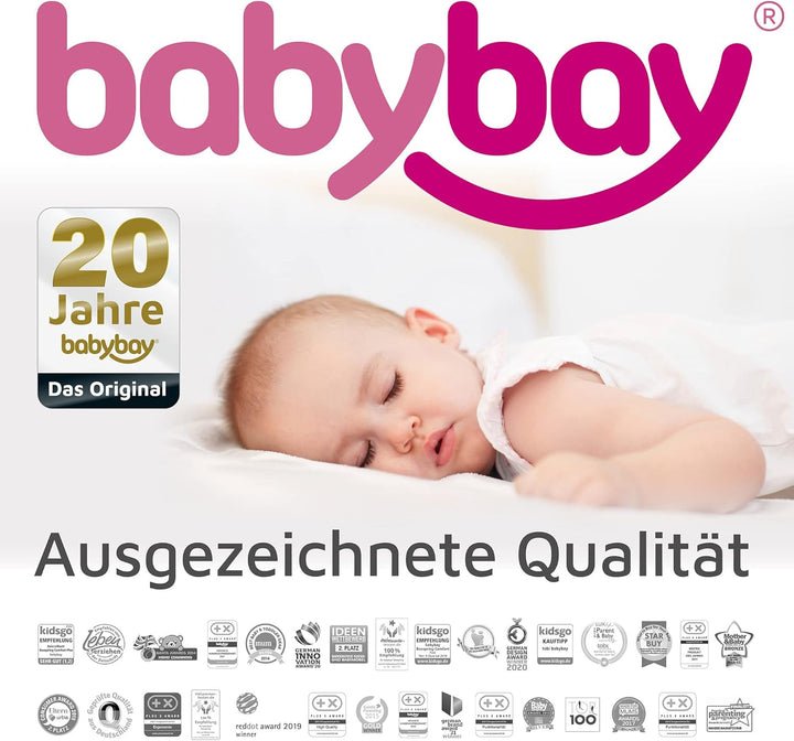 babybay Himmel Piqué mit Band passend für alle Modelle bis 96 cm Länge, perlgrau Punkte weiss, Perlg
