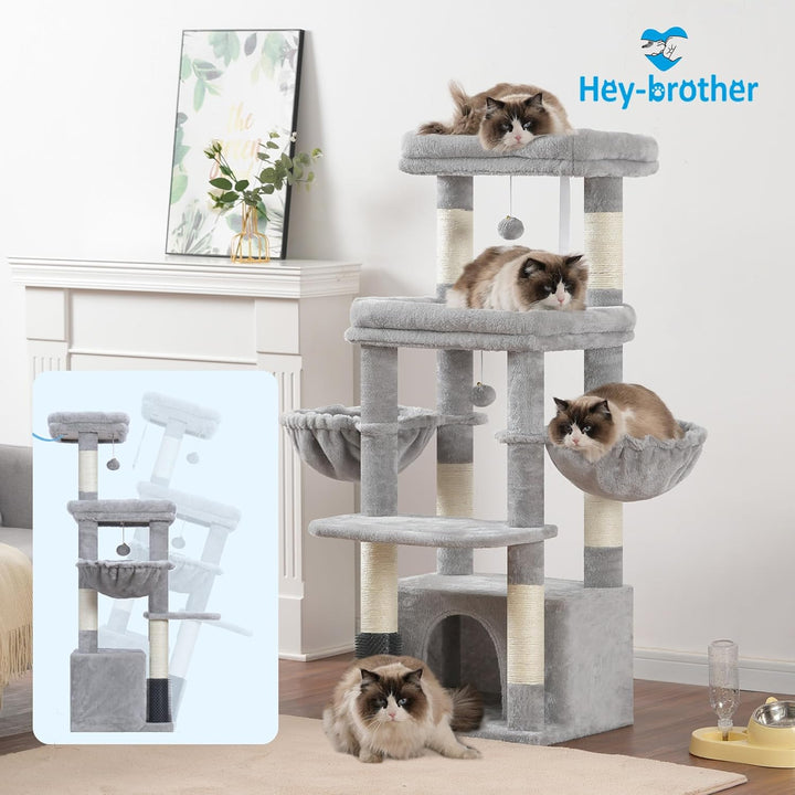 Hey-brother Kratzbaum, Katzenbaum für Grosskatze und Maine-Coon-Katzen, mehrstöckiger Stabil Katzenk