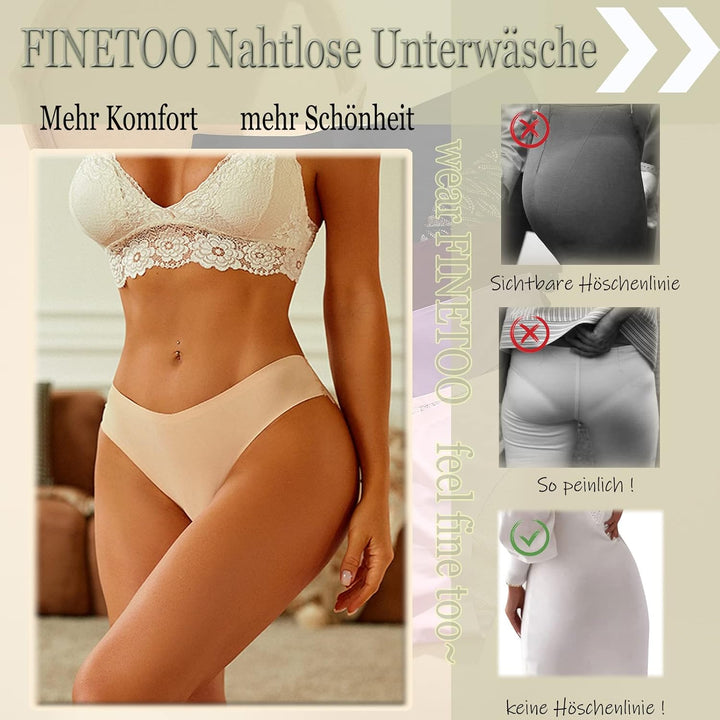 FINETOO Seamless Slips Damen Nahtlose Unterwäsche Spitzen Hipster Frauen Sexy V Waisted Unterhosen A