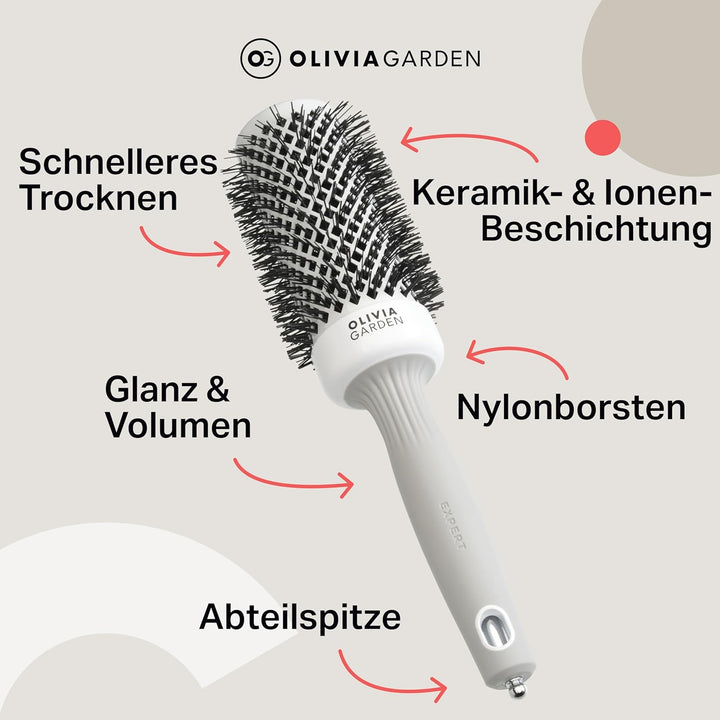 Olivia Garden - Expert Blowout Shine Hairbrush - White and Grey - 45, 45