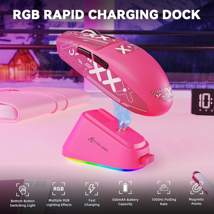 MAMBASNAKE x Attack Shark G3PRO Gaming-Maus mit Magnetischer Ladestation, BT/2.4G Wireless/Kabel, Pi