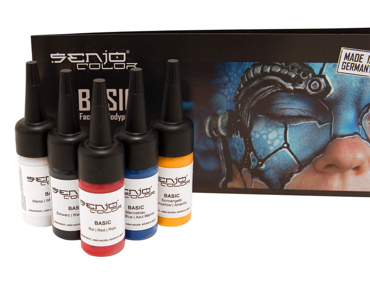 Senjo Color ® Airbrush Farben Set (Für Gesicht &amp; Körper) Bodypainting Farben (5 x15ml) Farben: Schwa