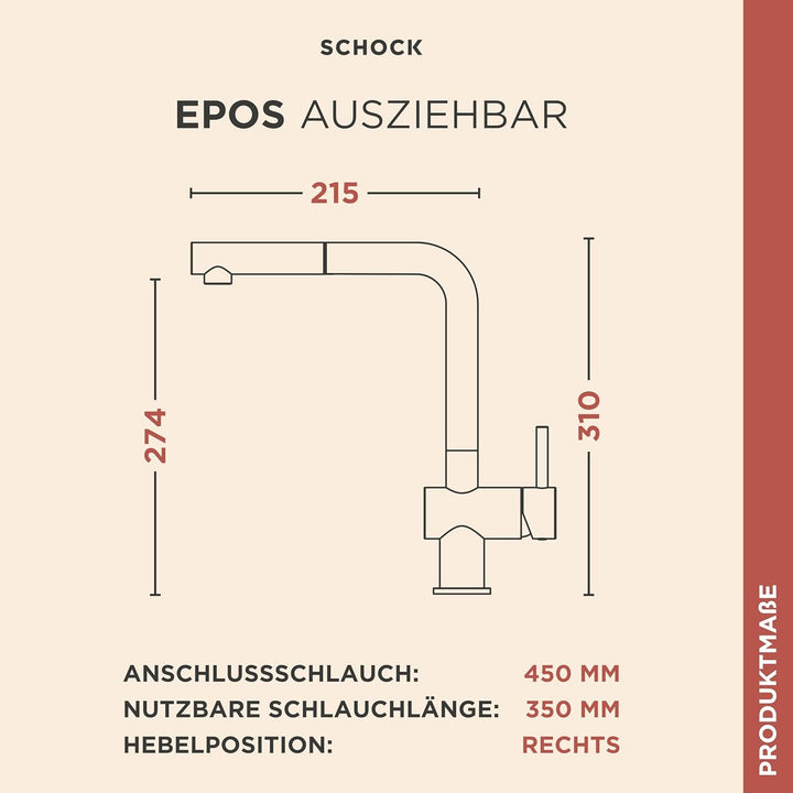SCHOCK Küchenarmatur Epos Chrom – Hochdruck Armatur mit ausziehbarer Schlauchbrause Schlauchbrause C