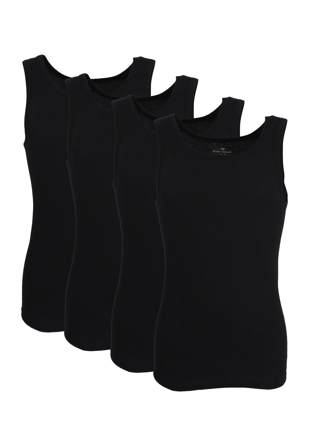 TOM TAILOR 4er Pack Herren Doppelripp Tank Top Unterhemd, Schwarz-dunkel-uni