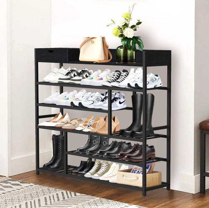 DanDiBo Schuhregal Platzsparend Metall Schwarz Modern 6 Etagen 100 cm mit Ablage Schuhständer mit St